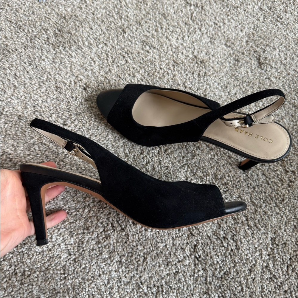 Cole Haan Black Suede Slingback Heels
